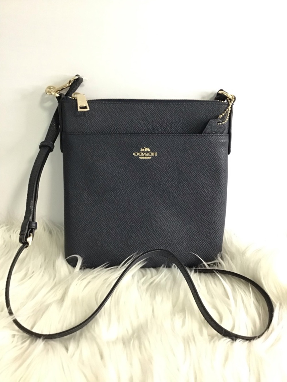 Coach Bag North South Swingpack in Embossed Textured Leather Blue Nwot